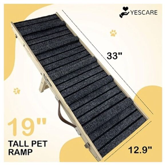 Folding Ramp Small Dogs Cats 19" Adjustable Heights Non-Slip Surface Wood NEW - Picture 4 of 4